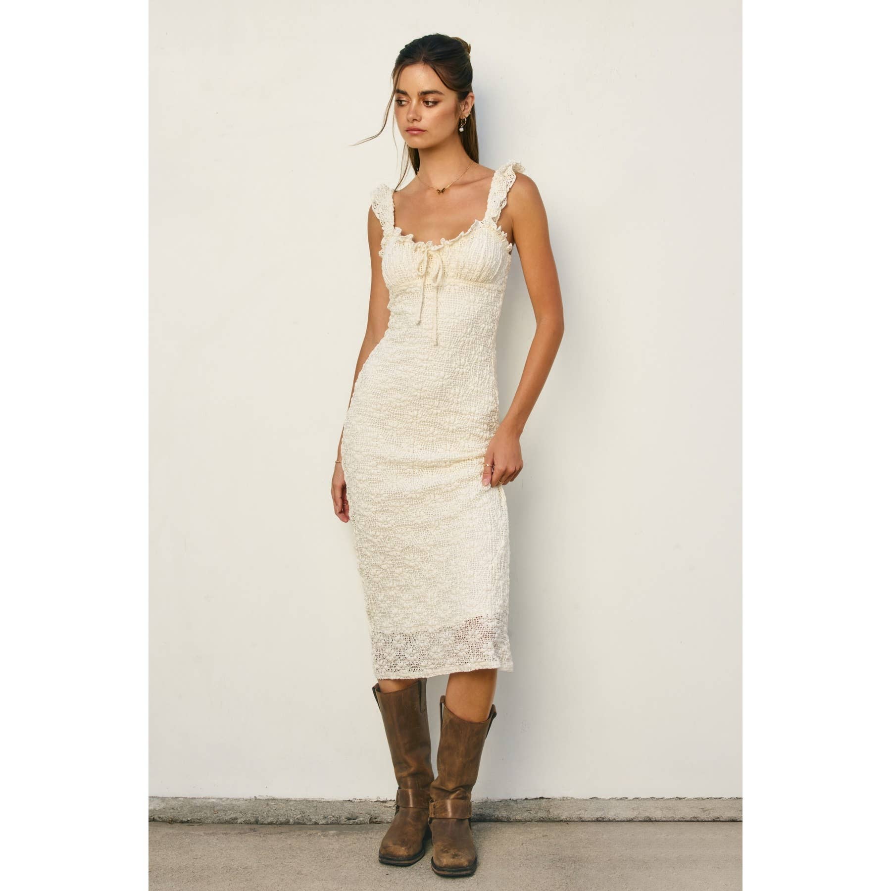 Breeze & Blossom Cream Lace Midi Dress | Alexa Avenue